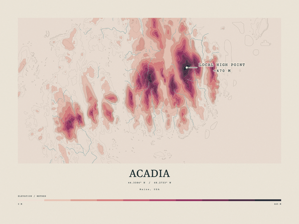 Acadia — Contour Colour print in Rose & Stone (landscape)