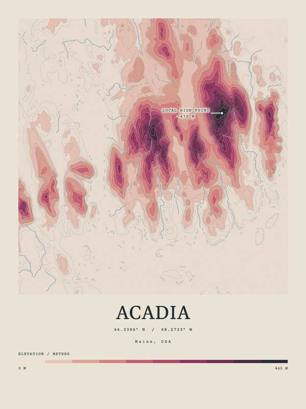 Acadia — Contour Colour print in Rose & Stone
