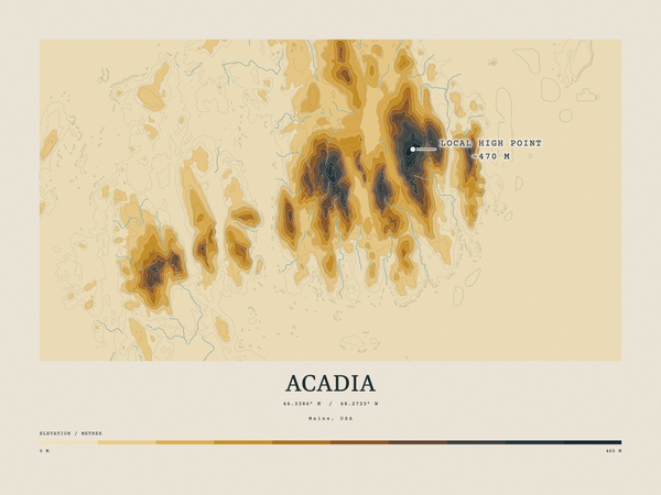 Acadia — Contour Colour print in Saffron & Slate (landscape)