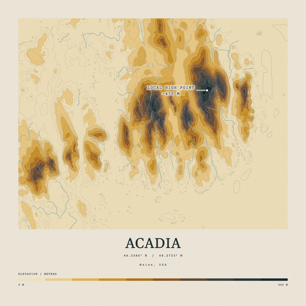 Acadia — Contour Colour print in Saffron & Slate (square)