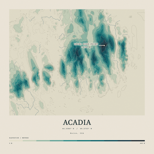 Acadia — Contour Colour print in Alpine Teal (square)