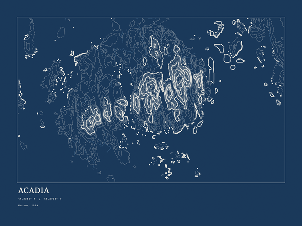 Acadia — Ink print in Blueprint Dark (landscape)