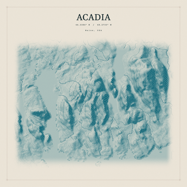 Acadia — Red Relief print in Fjord (square)