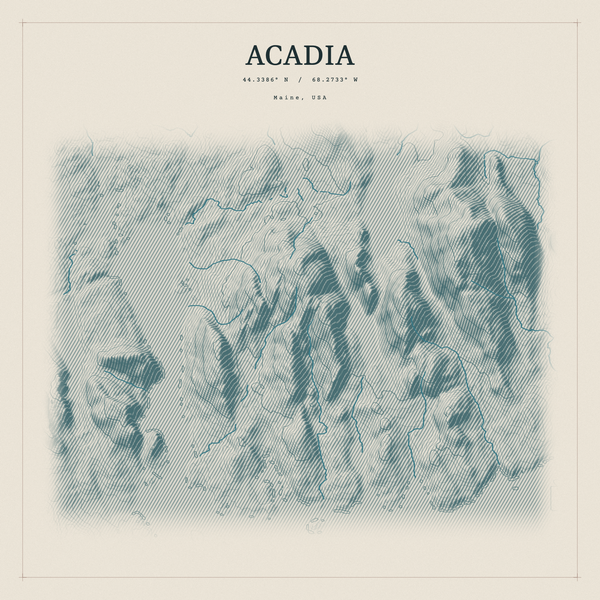 Acadia — Red Relief print in Graphite (square)