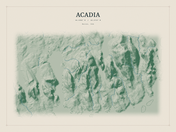 Acadia — Red Relief print in Forest Floor (landscape)