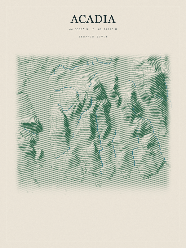 Acadia — Red Relief print in Forest Floor