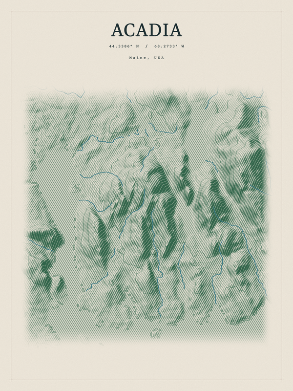 Acadia — Red Relief print in Forest Floor