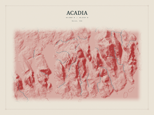 Acadia — Red Relief print in Red Earth (landscape)