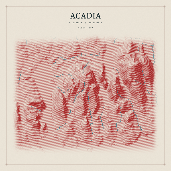 Acadia — Red Relief print in Red Earth (square)