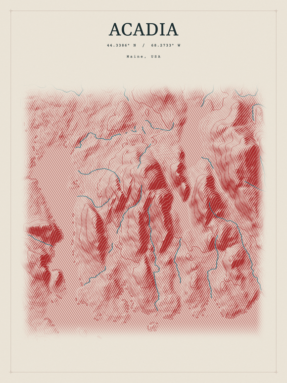 Acadia — Red Relief print in Red Earth