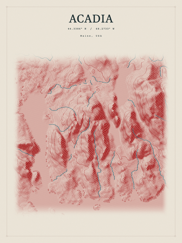 Acadia — Red Relief print in Red Earth