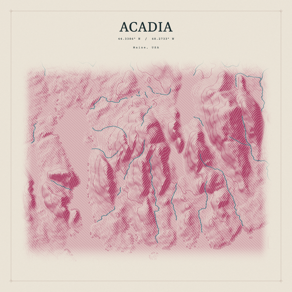 Acadia — Red Relief print in Rose & Stone (square)