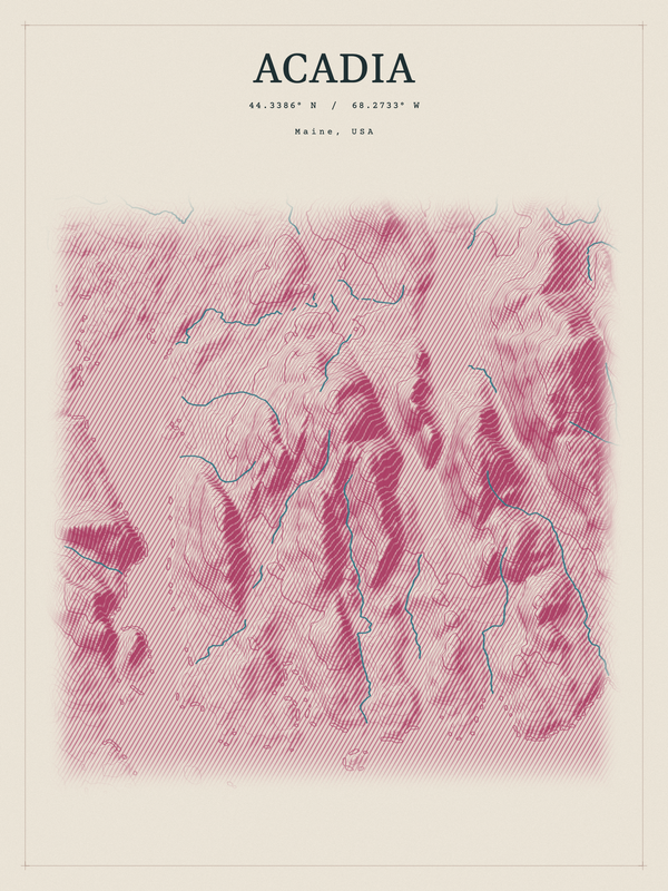 Acadia — Red Relief print in Rose & Stone