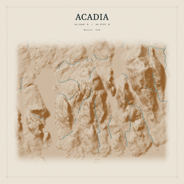 Acadia — Red Relief print in Saffron & Slate (square)