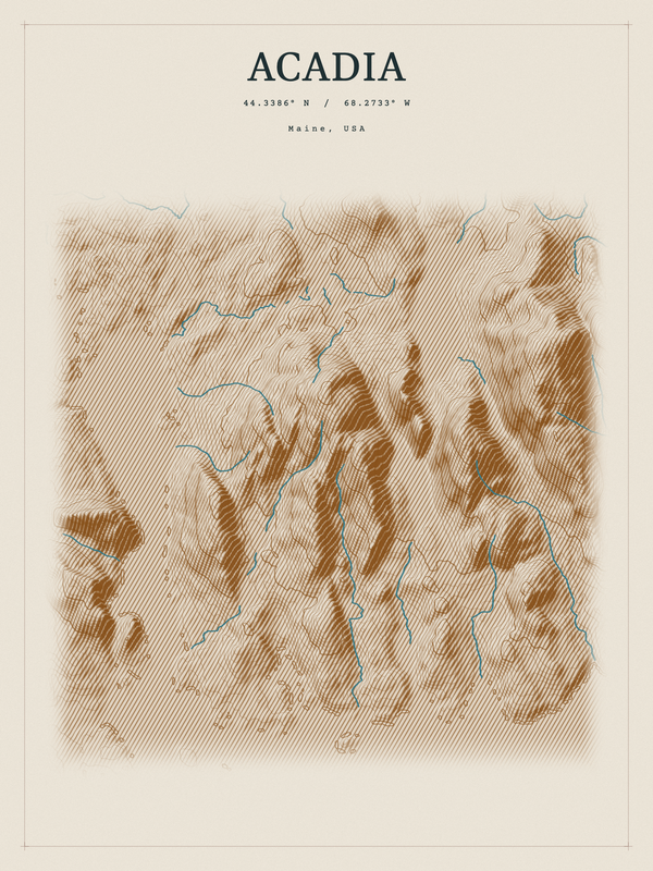 Acadia — Red Relief print in Saffron & Slate
