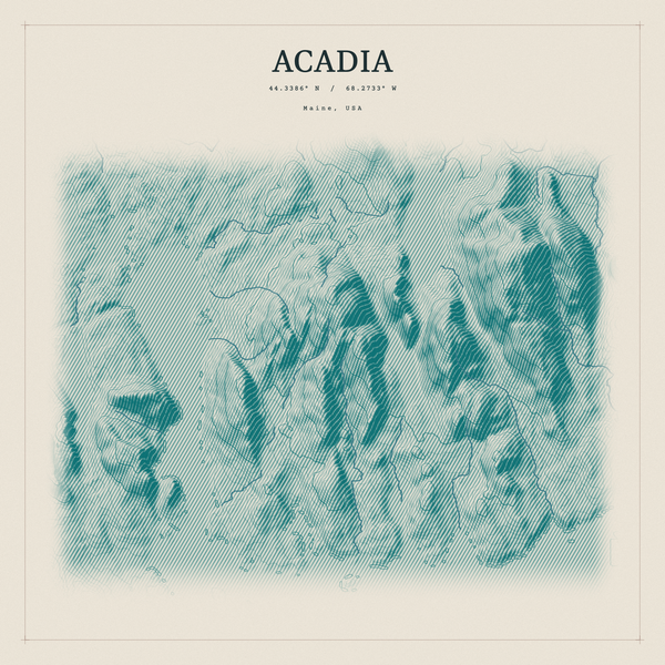 Acadia — Red Relief print in Alpine Teal (square)