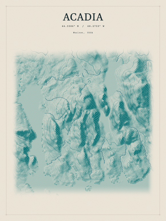 Acadia — Red Relief print in Alpine Teal