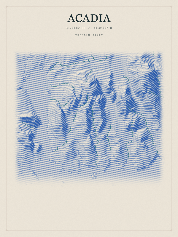 Acadia — Red Relief print in Ultramarine