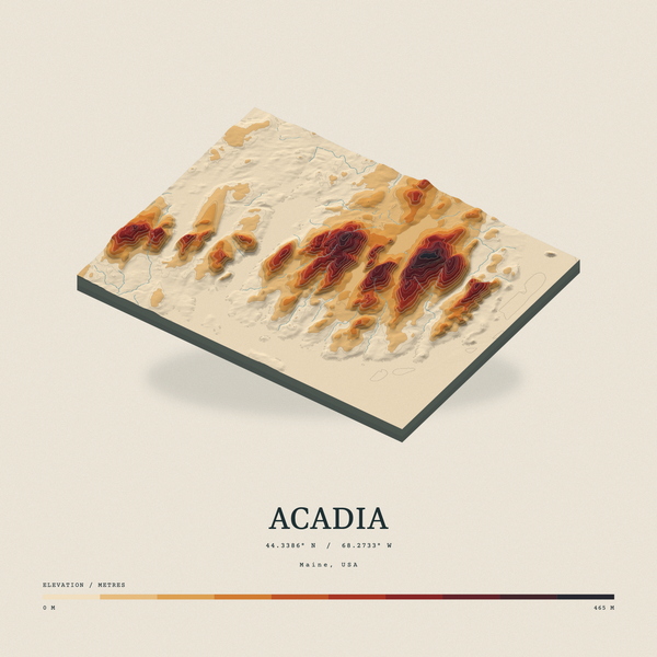 Acadia — Terrain Relief print in Ember & Ochre (square)