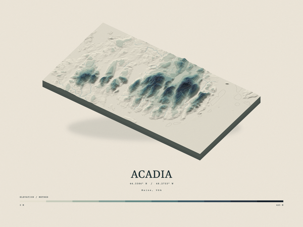 Acadia — Terrain Relief print in Graphite (landscape)