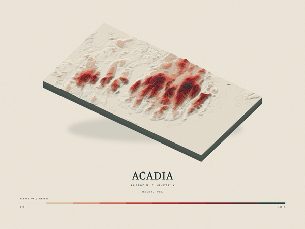Acadia — Terrain Relief print in Red Earth (landscape)