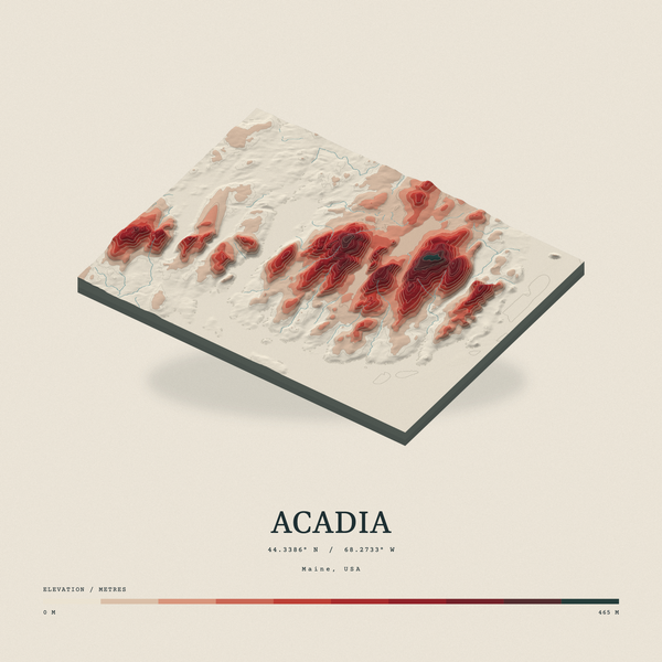 Acadia — Terrain Relief print in Red Earth (square)