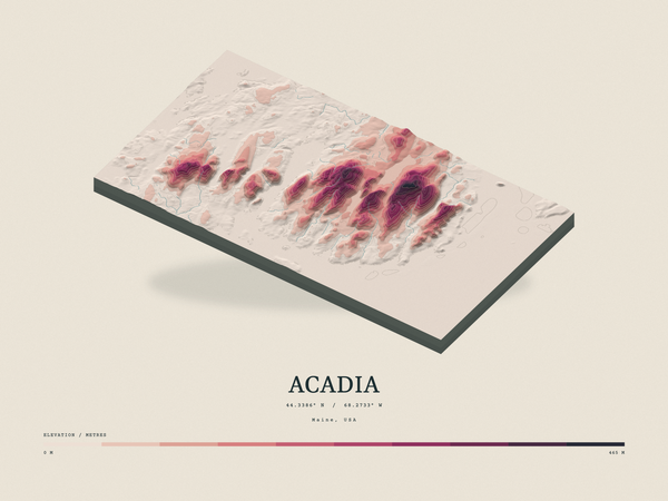 Acadia — Terrain Relief print in Rose & Stone (landscape)