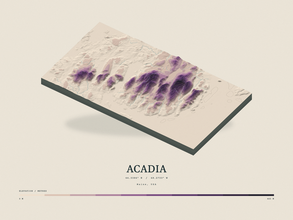 Acadia — Terrain Relief print in Plum & Clay (landscape)