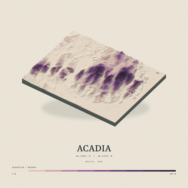 Acadia — Terrain Relief print in Plum & Clay (square)