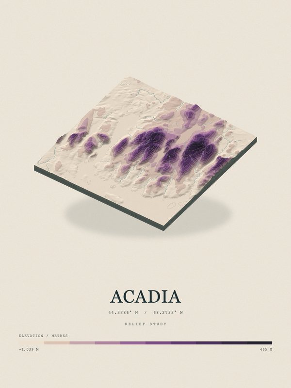 Acadia — Terrain Relief print in Plum & Clay