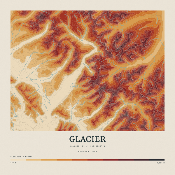 Glacier — Contour Colour print in Ember & Ochre (square)