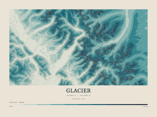 Glacier — Contour Colour print in Fjord (landscape)