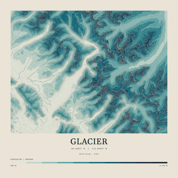 Glacier — Contour Colour print in Fjord (square)