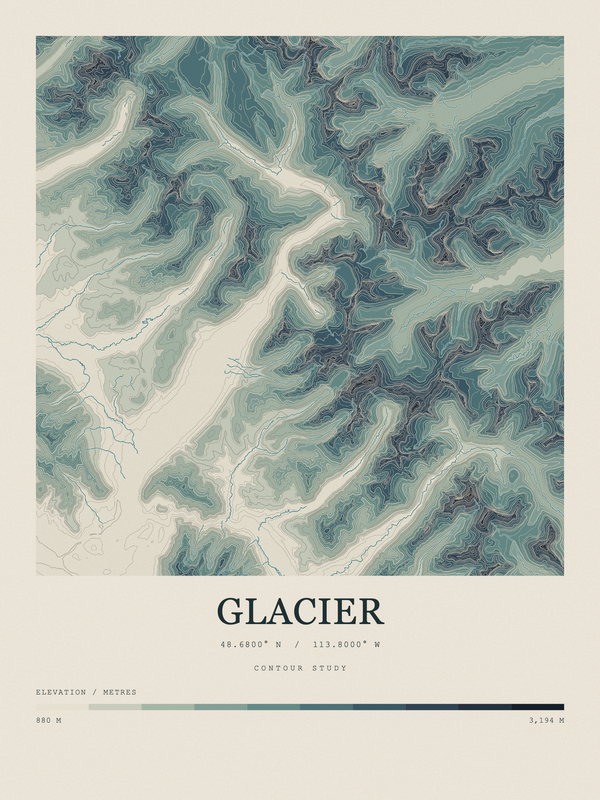Glacier — Contour Colour print in Graphite