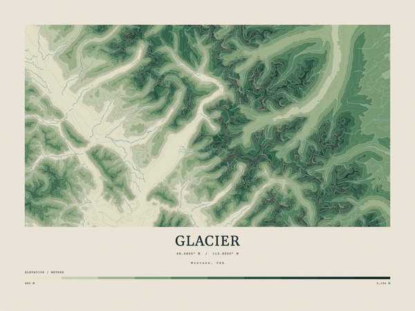 Glacier — Contour Colour print in Forest Floor (landscape)
