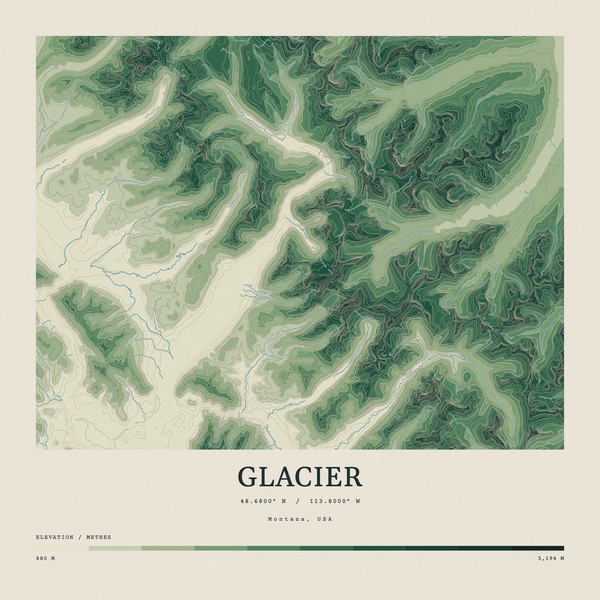 Glacier — Contour Colour print in Forest Floor (square)