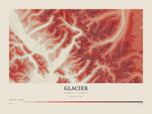 Glacier — Contour Colour print in Red Earth (landscape)
