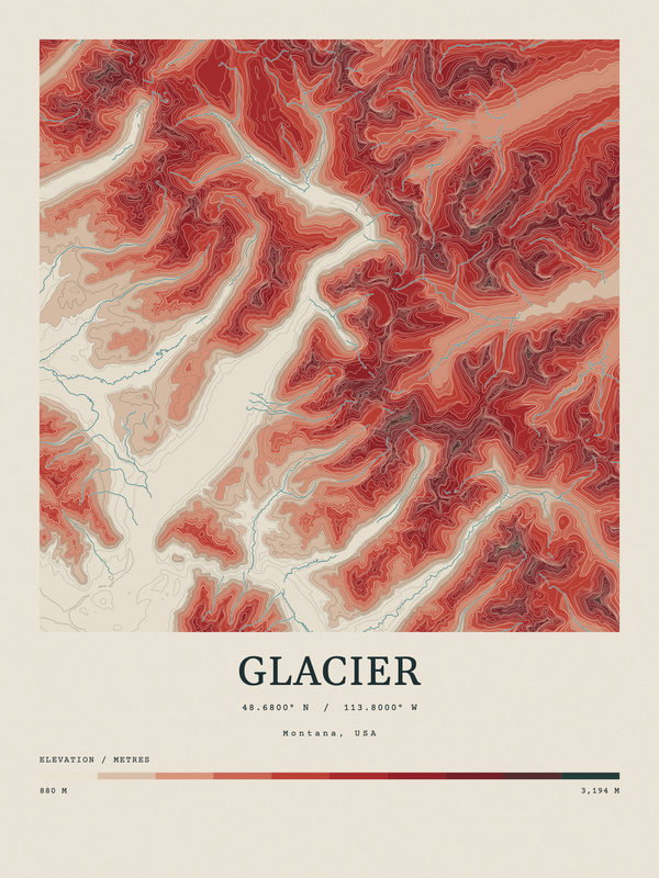 Glacier — Contour Colour print in Red Earth