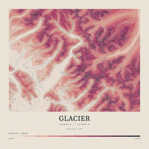 Glacier — Contour Colour print in Rose & Stone (square)