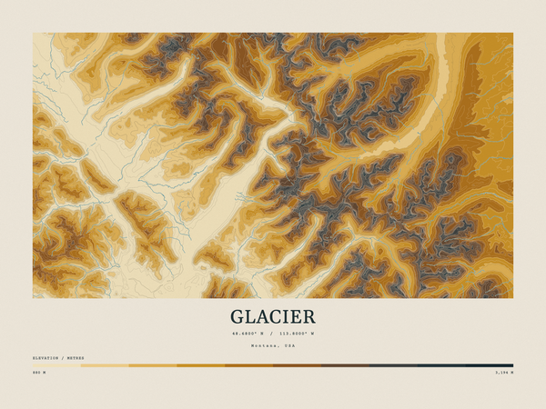 Glacier — Contour Colour print in Saffron & Slate (landscape)