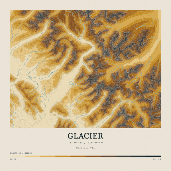 Glacier — Contour Colour print in Saffron & Slate (square)