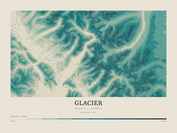 Glacier — Contour Colour print in Alpine Teal (landscape)