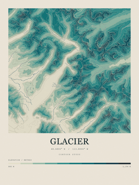 Glacier — Contour Colour print in Alpine Teal