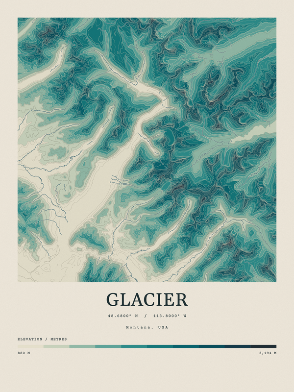 Glacier — Contour Colour print in Alpine Teal