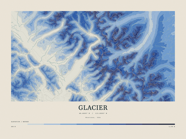 Glacier — Contour Colour print in Ultramarine (landscape)