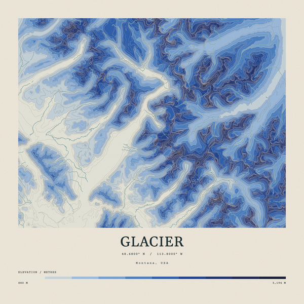 Glacier — Contour Colour print in Ultramarine (square)