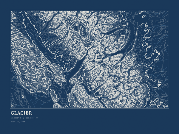 Glacier — Ink print in Blueprint Dark (landscape)
