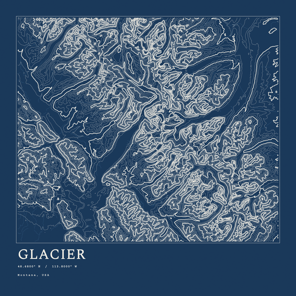 Glacier — Ink print in Blueprint Dark (square)