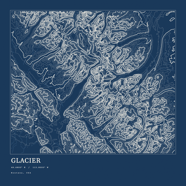 Glacier — Ink print in Blueprint Dark (square)