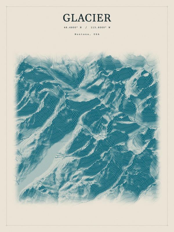 Glacier — Red Relief print in Fjord
